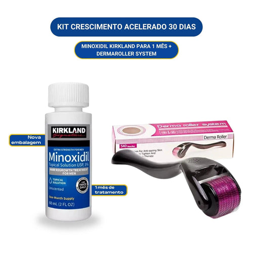Kit Minoxidil Kirkland + Dermaroller – Tratamento Acelerado